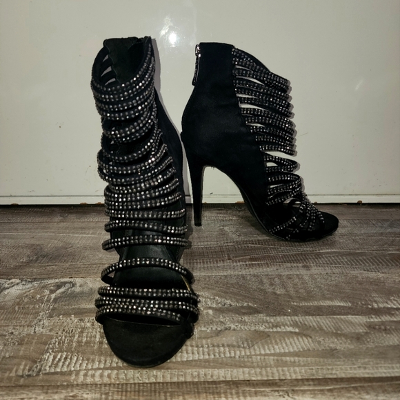 bebe Shoes - bebe Black Rhinestone Strappy Heels